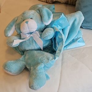 Blue Plush Bunny with Satin Blanket